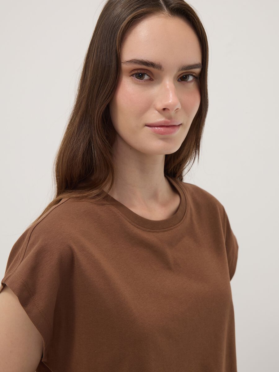 Brown pure cotton short-sleeve regular fit T-shirt_2