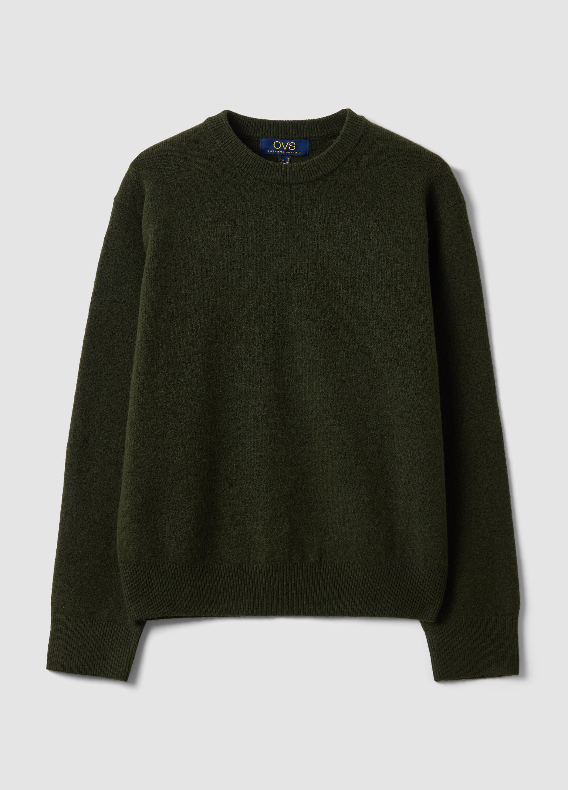 Green stretch wool crew-neck jumper