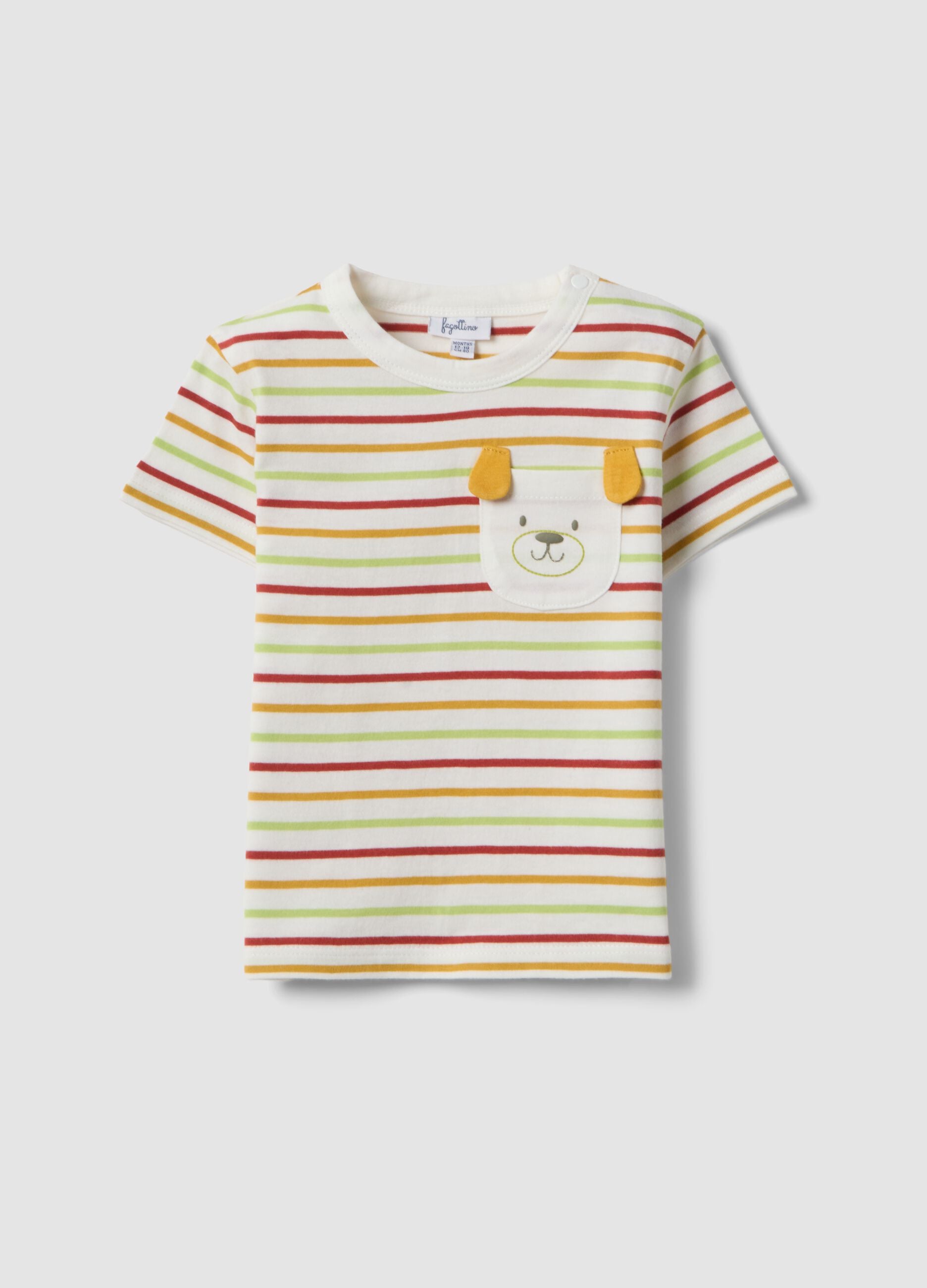 Boys&rsquo; pure cotton multicolour striped T-shirt with dog pocket