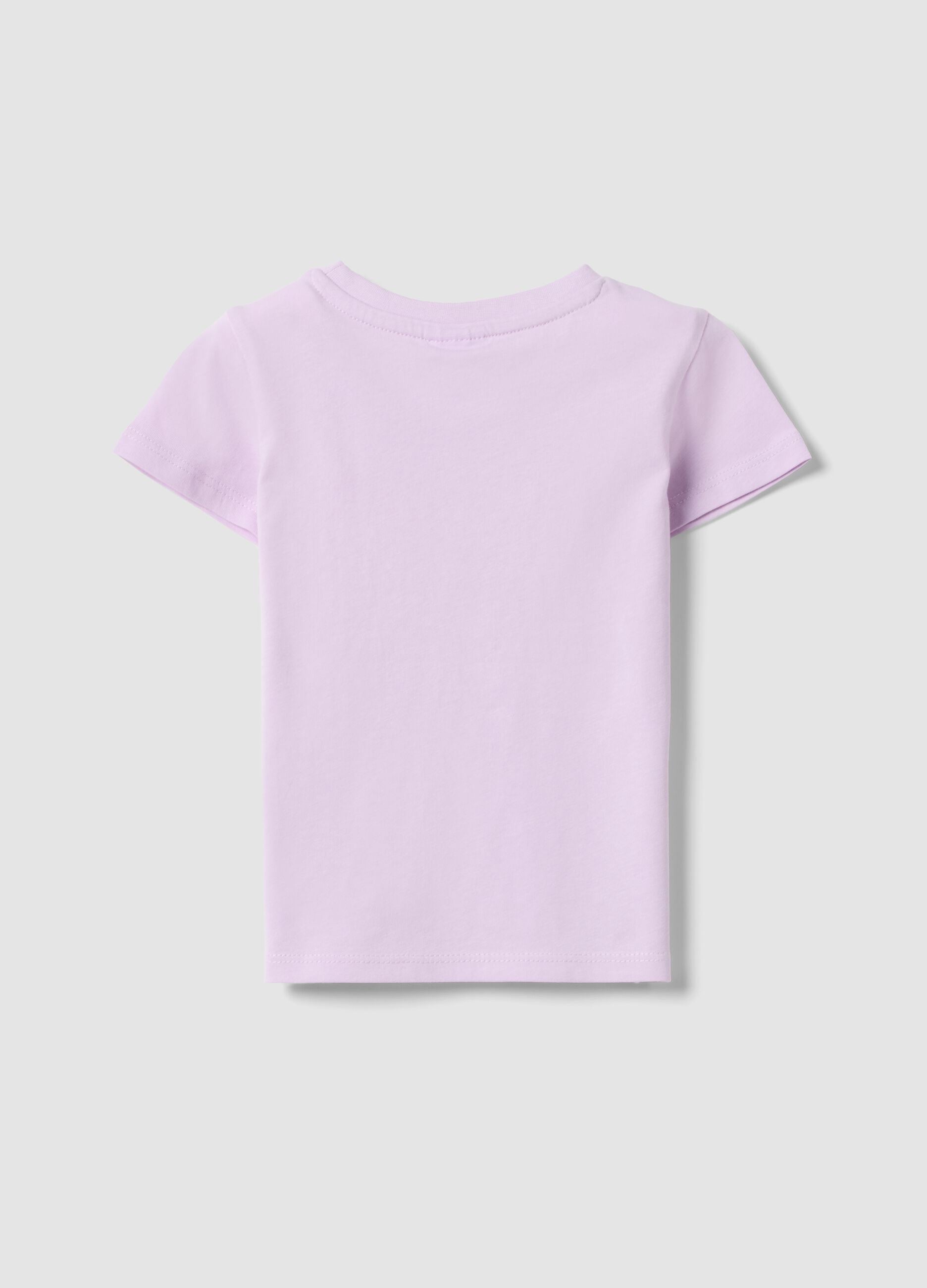 Purple organic cotton girls&rsquo; T-shirt with seaside print