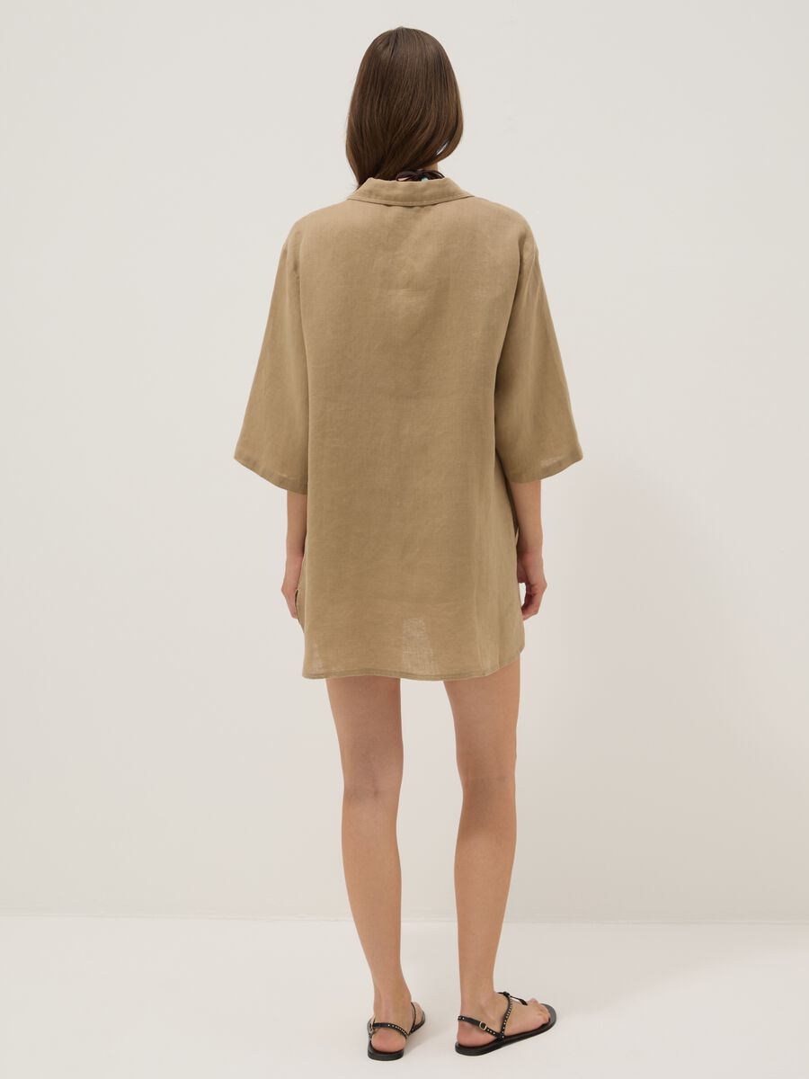Long beige pure linen beach cover-up_3