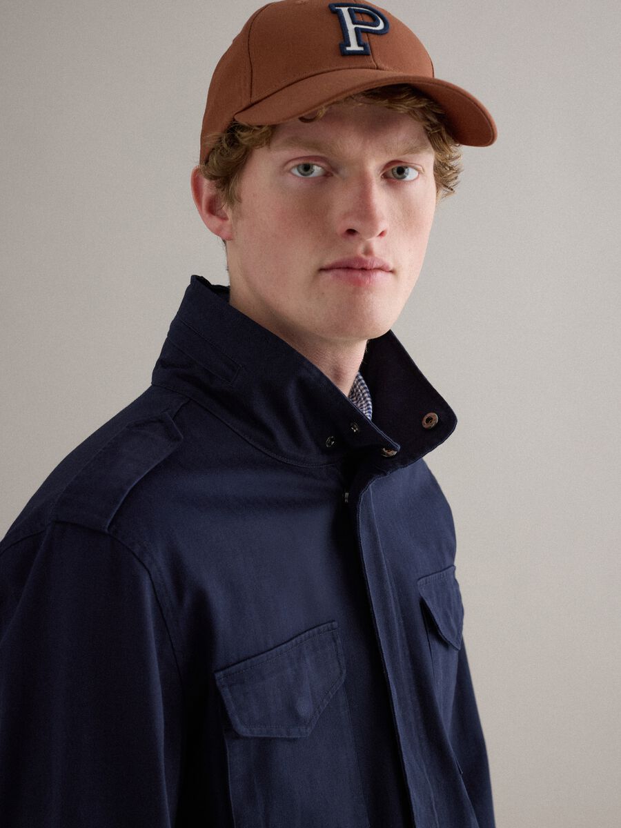 Blue cotton parka jacket regular fit with pockets and zip_2