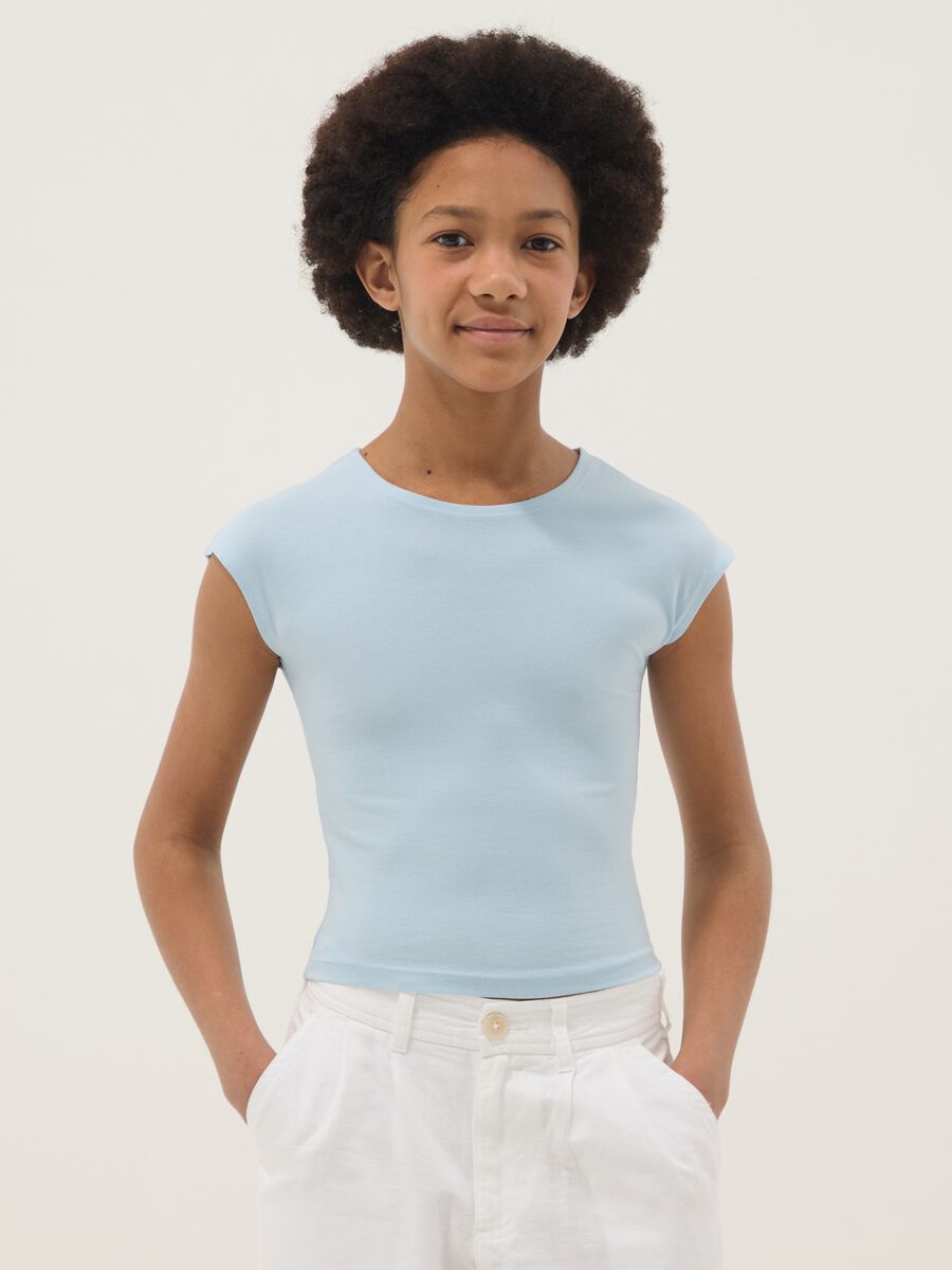 T-shirt in cotone elasticizzato azzurra da ragazza slim fit_0