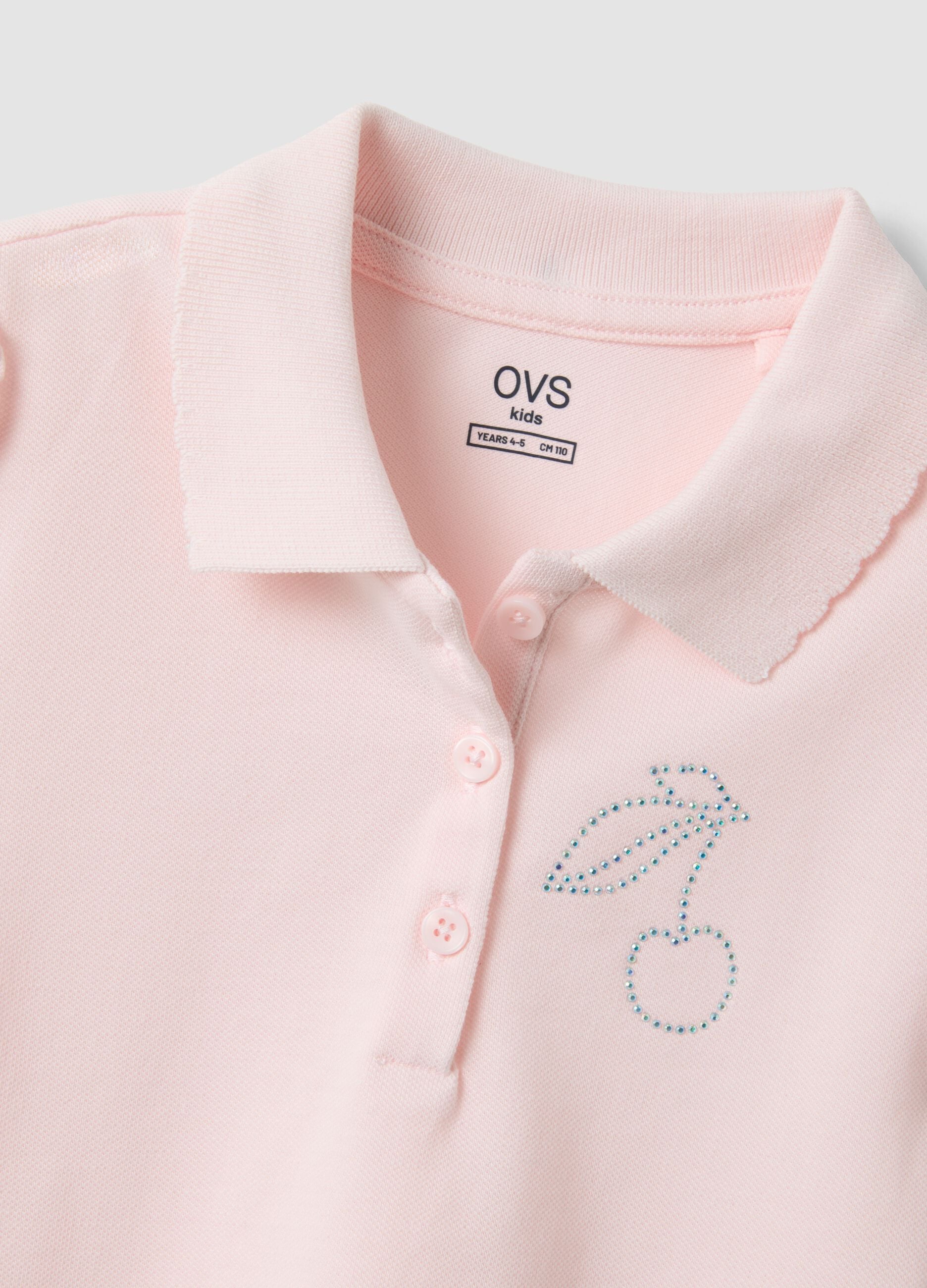 Girls' pink pure cotton polo shirt regular fit with cherry
