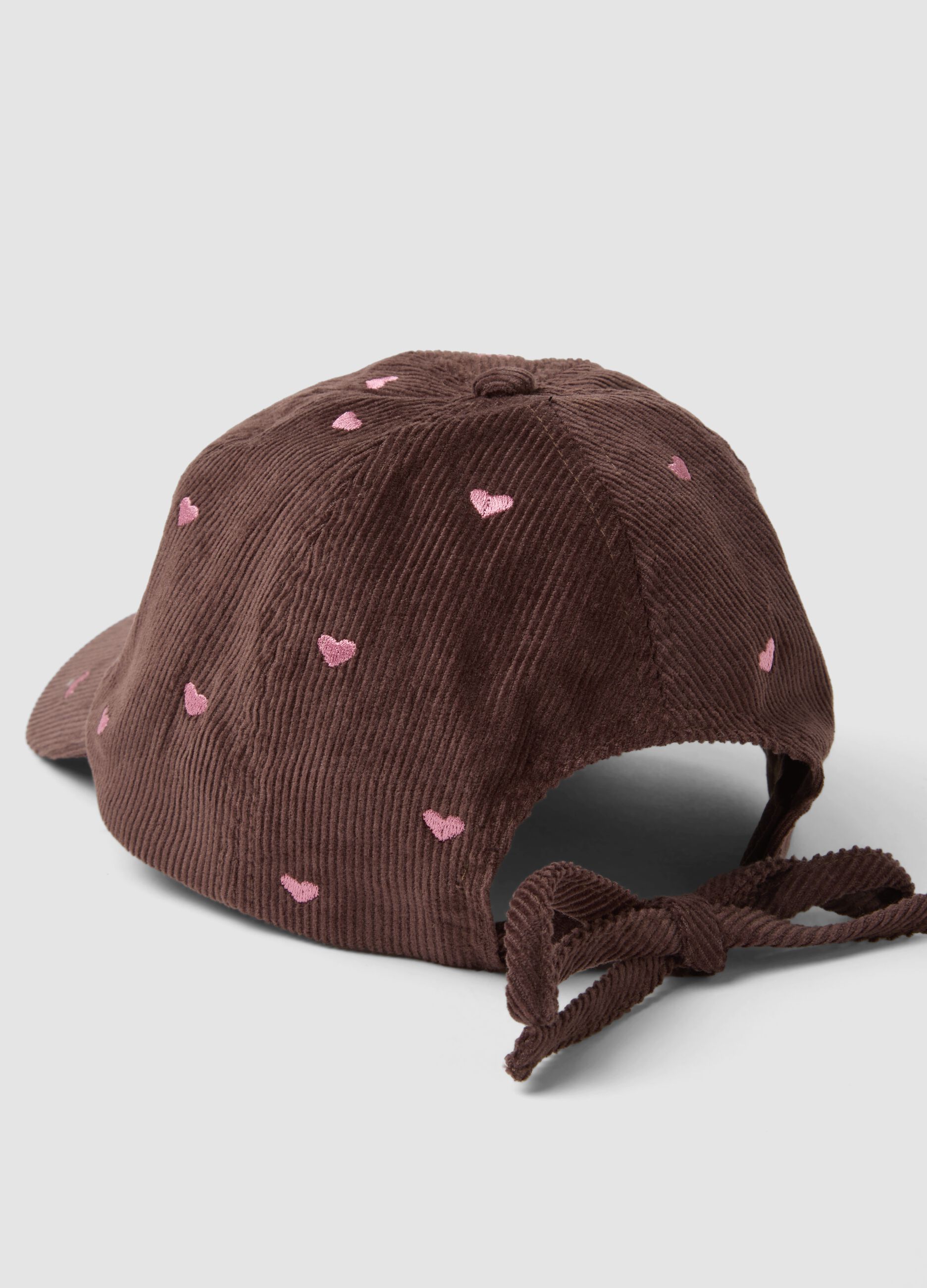 Brown pure cotton ribbed cap with hearts
