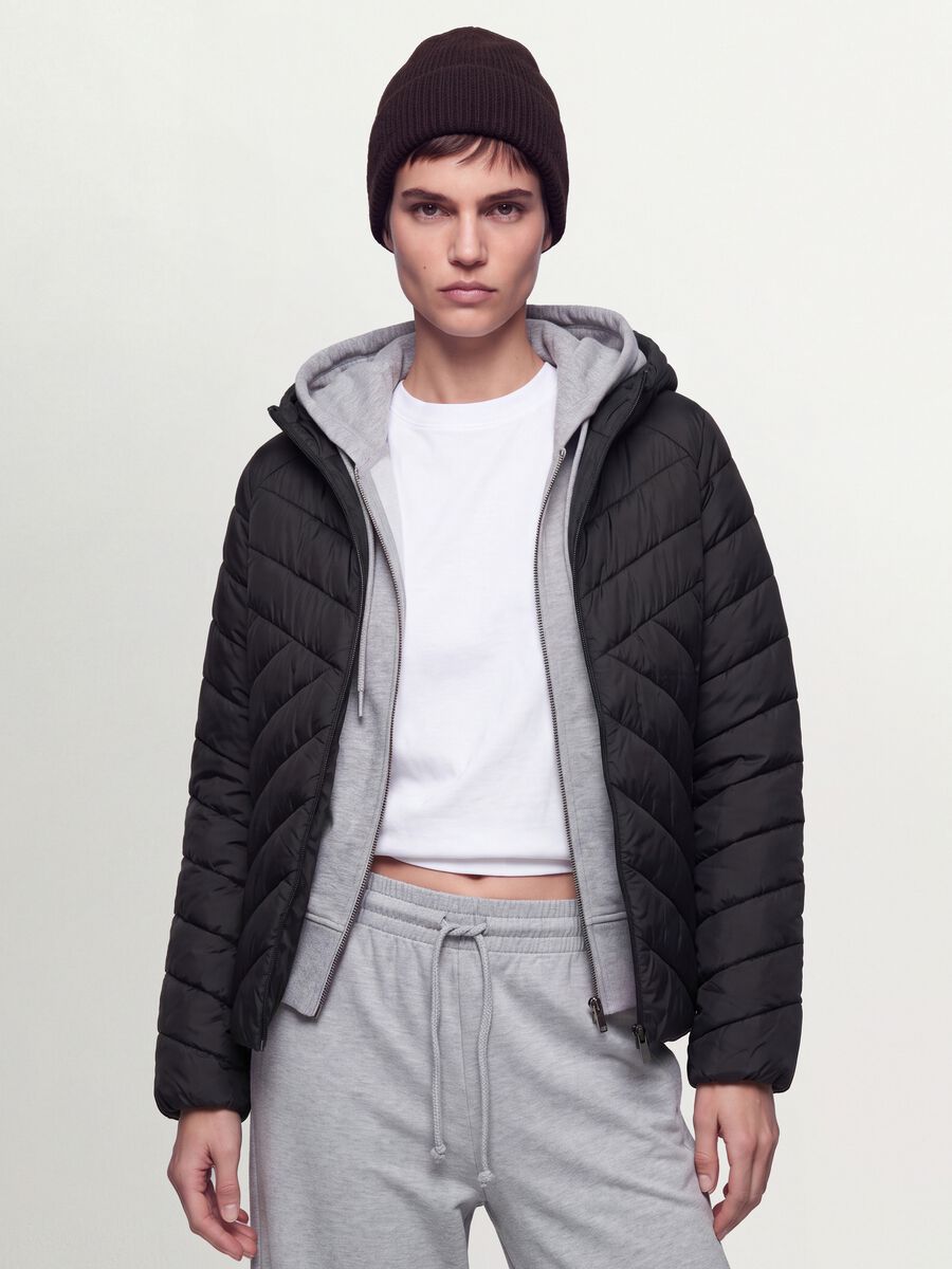 Black Ultralight Quilted Jacket with Hood and Zip_1