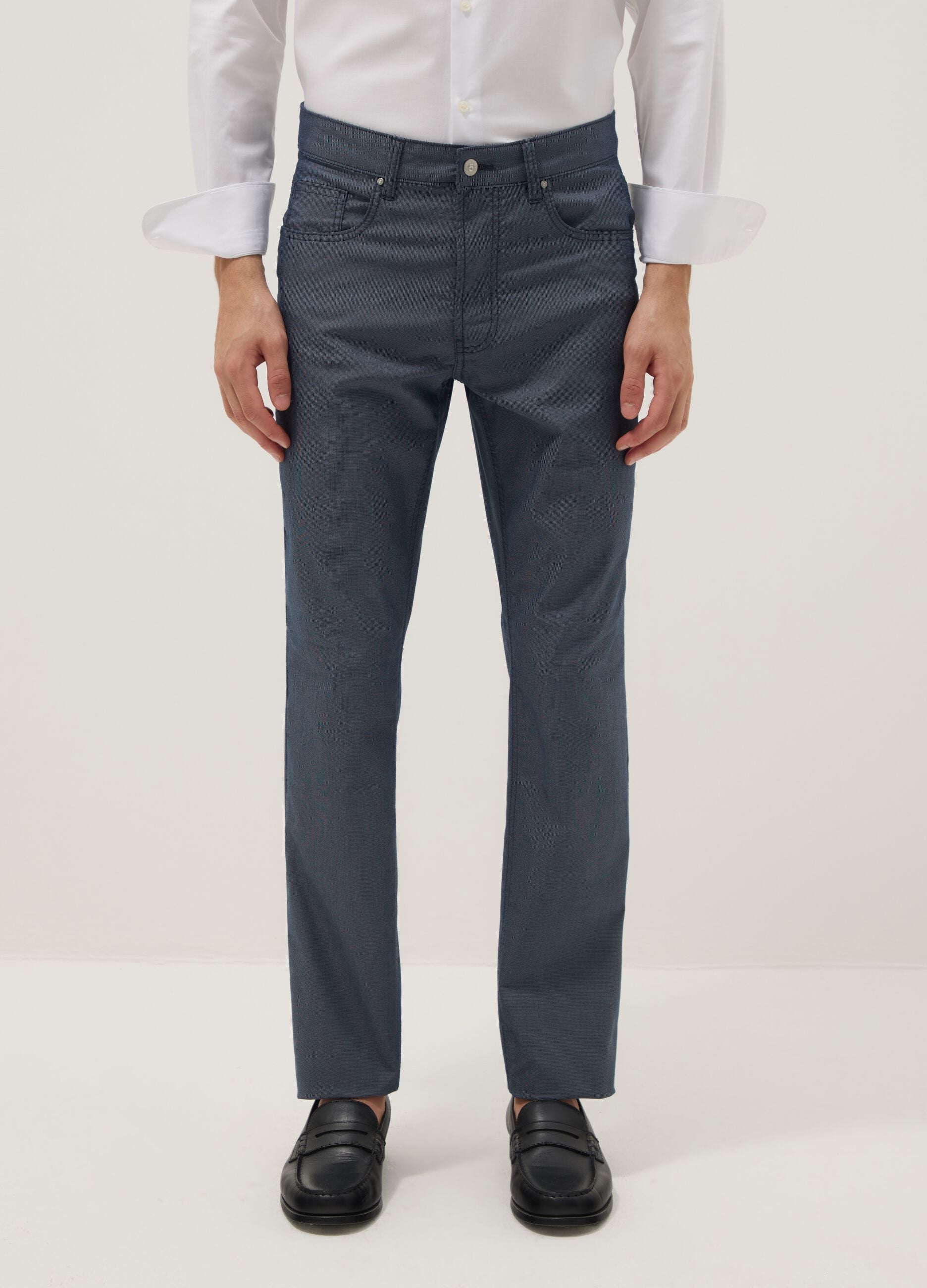 Slim fit blue stretch cotton blend chino trousers