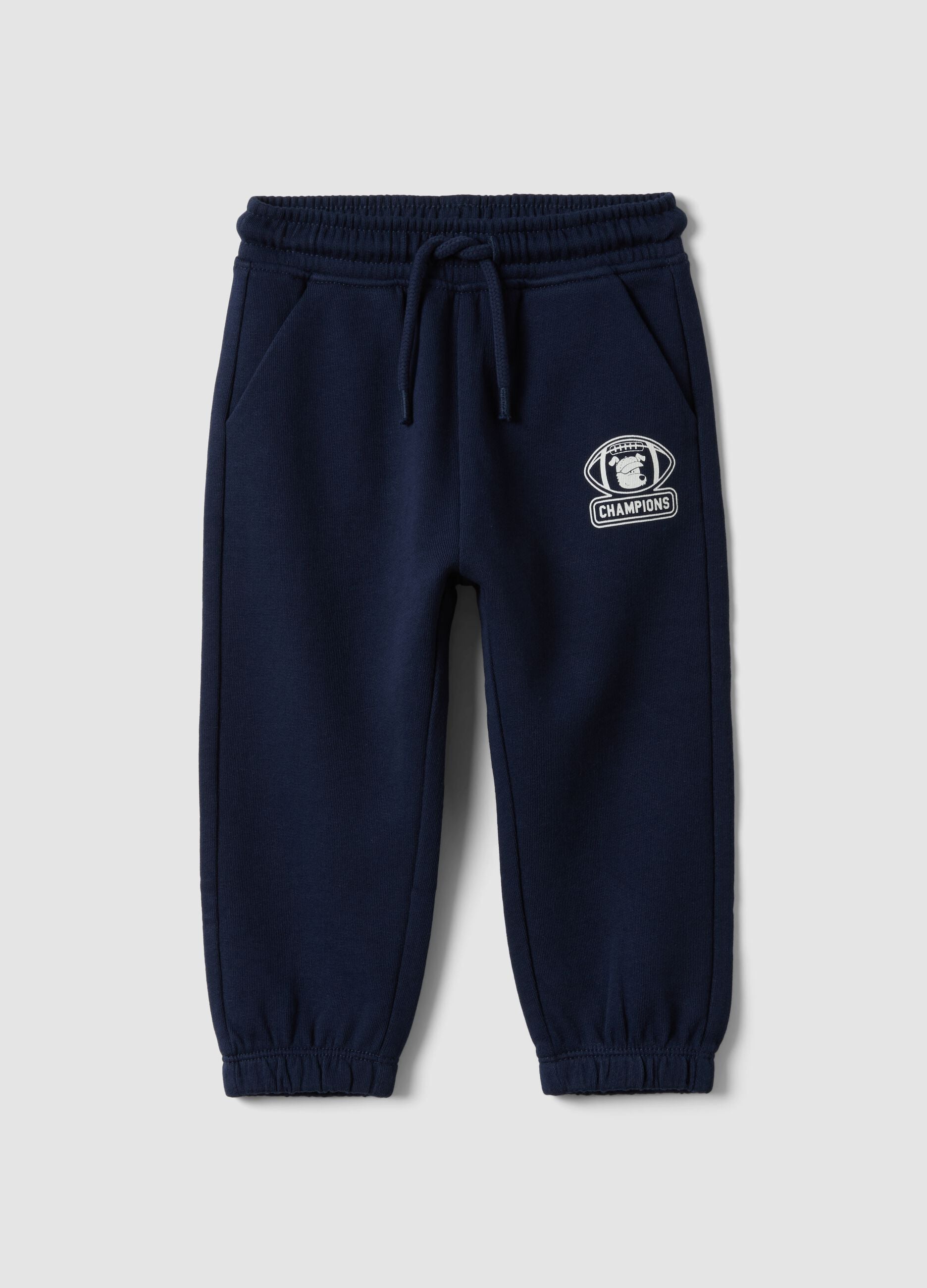 Blue jogger trousers in pure organic cotton with drawstring for baby boy