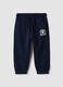 Blue jogger trousers in pure organic cotton with drawstring for baby boy_0