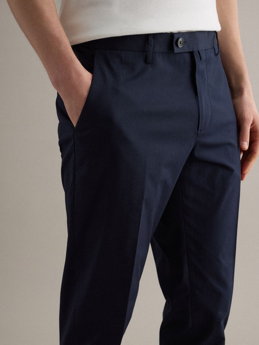 Blue Stretch Cotton Regular Fit Trousers_3