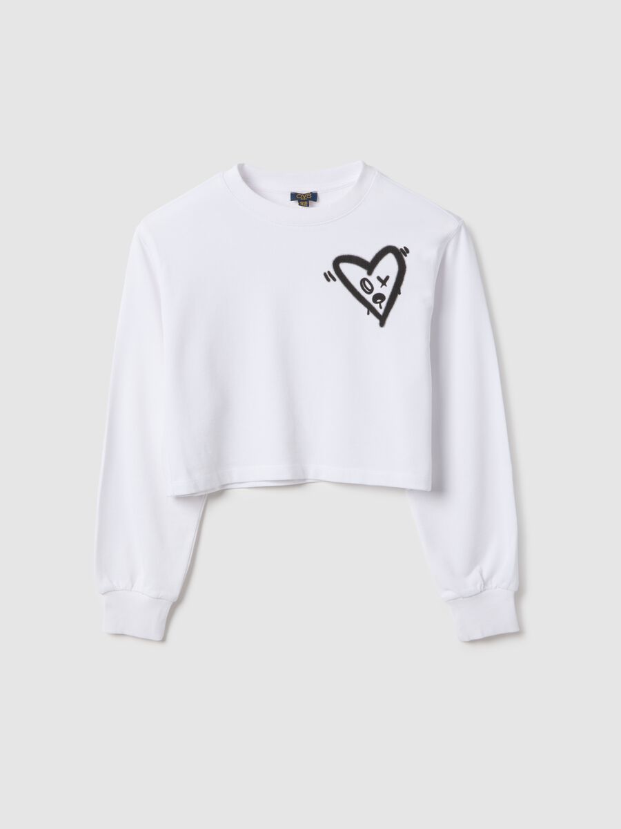 Felpa in puro cotone bianca da ragazza regular fit con cuore_3