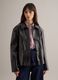 Shiny black regular fit jacket with collar and buttons_2