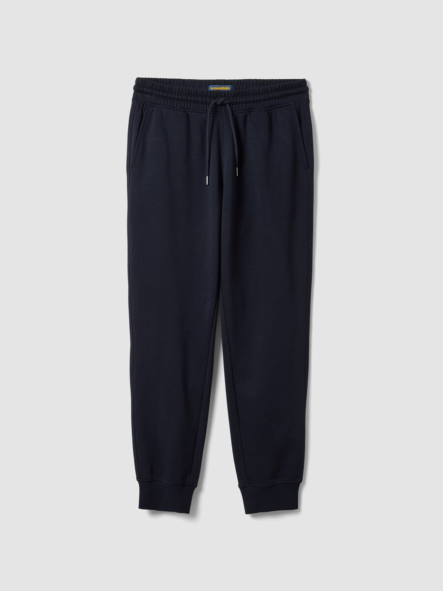 Jogger blu in misto cotone con fondo a polsino e coulisse_0