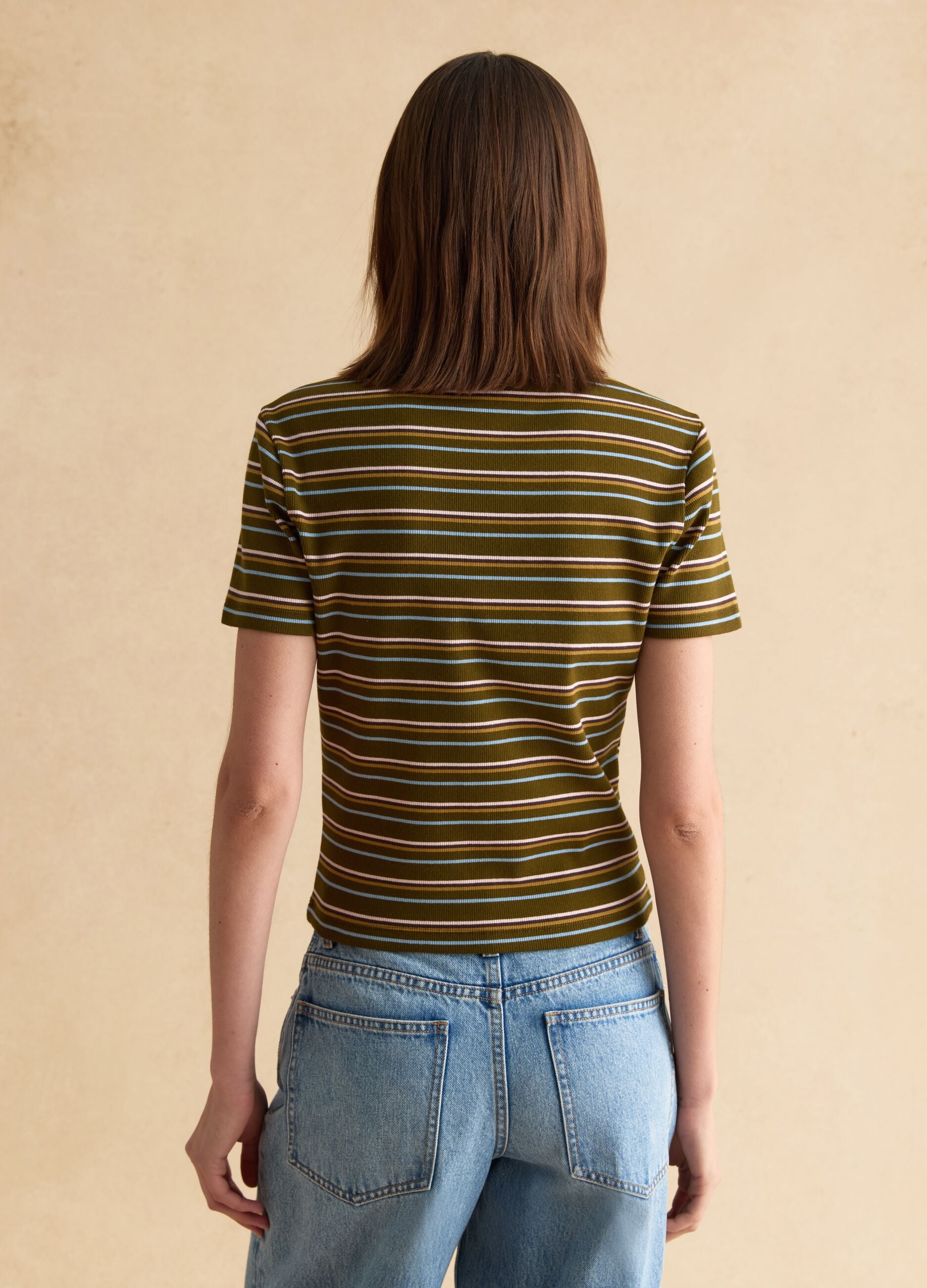 Striped green polo in stretch cotton