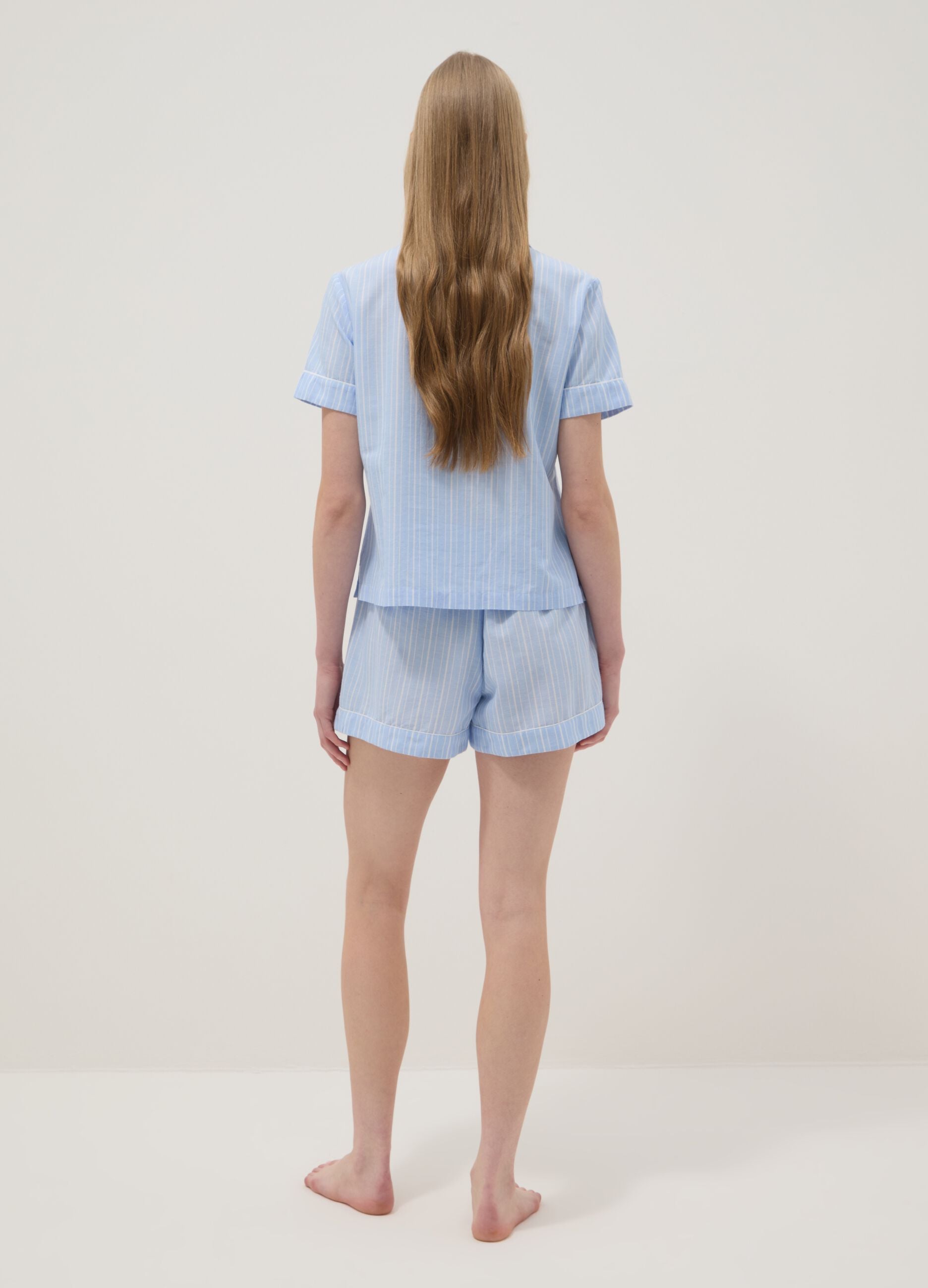 Blue striped pure cotton pyjamas, regular fit