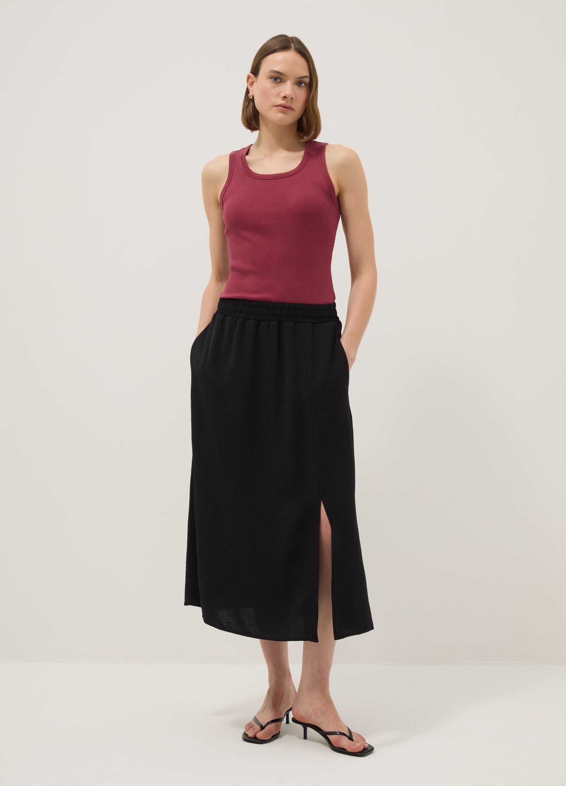 Red stretch cotton vest top, regular fit
