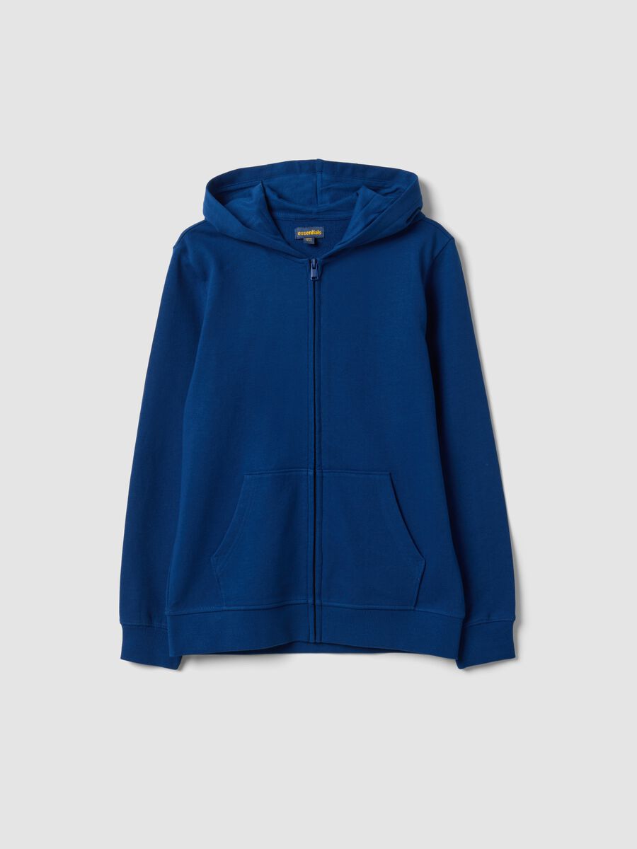 Felpa blu con cappuccio in puro cotone organico regular fit per ragazzo_0