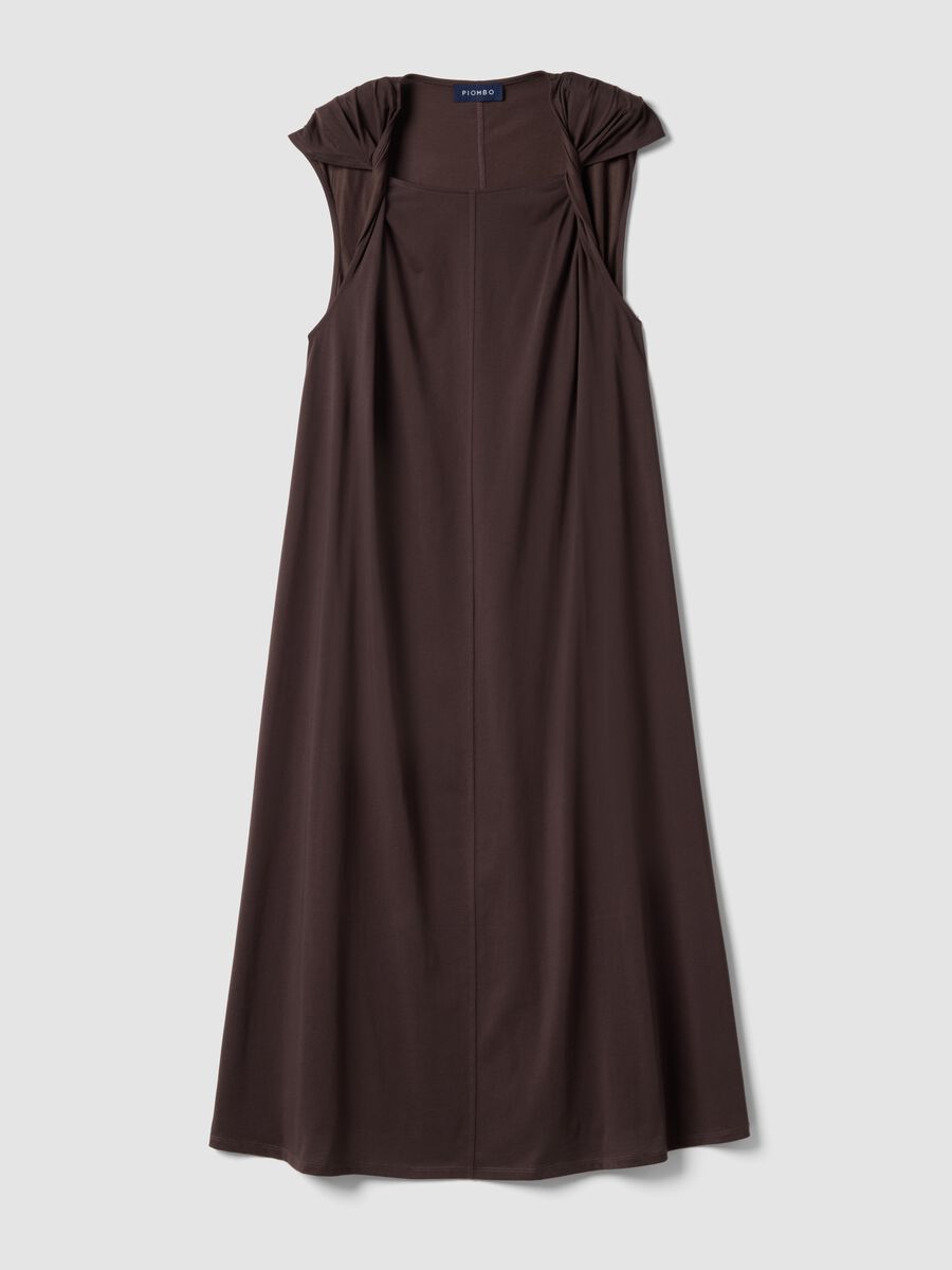 Long brown cotton-blend dress, regular fit_4