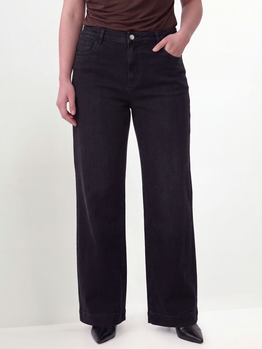 Black cotton and stretch viscose denim jeans with bootcut fit_1