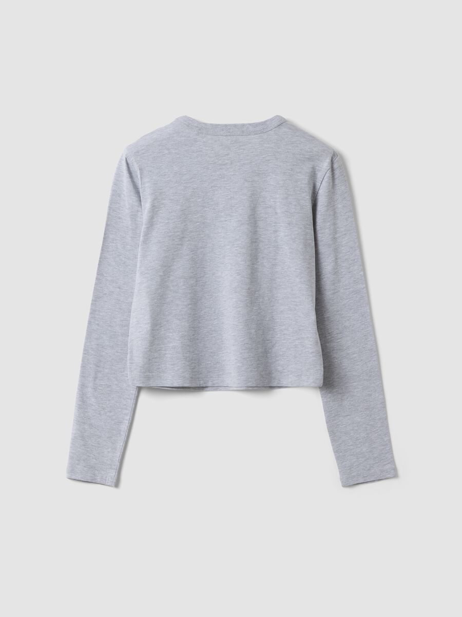 Girls&rsquo; grey organic cotton crop T-shirt with ribbed neckline_5