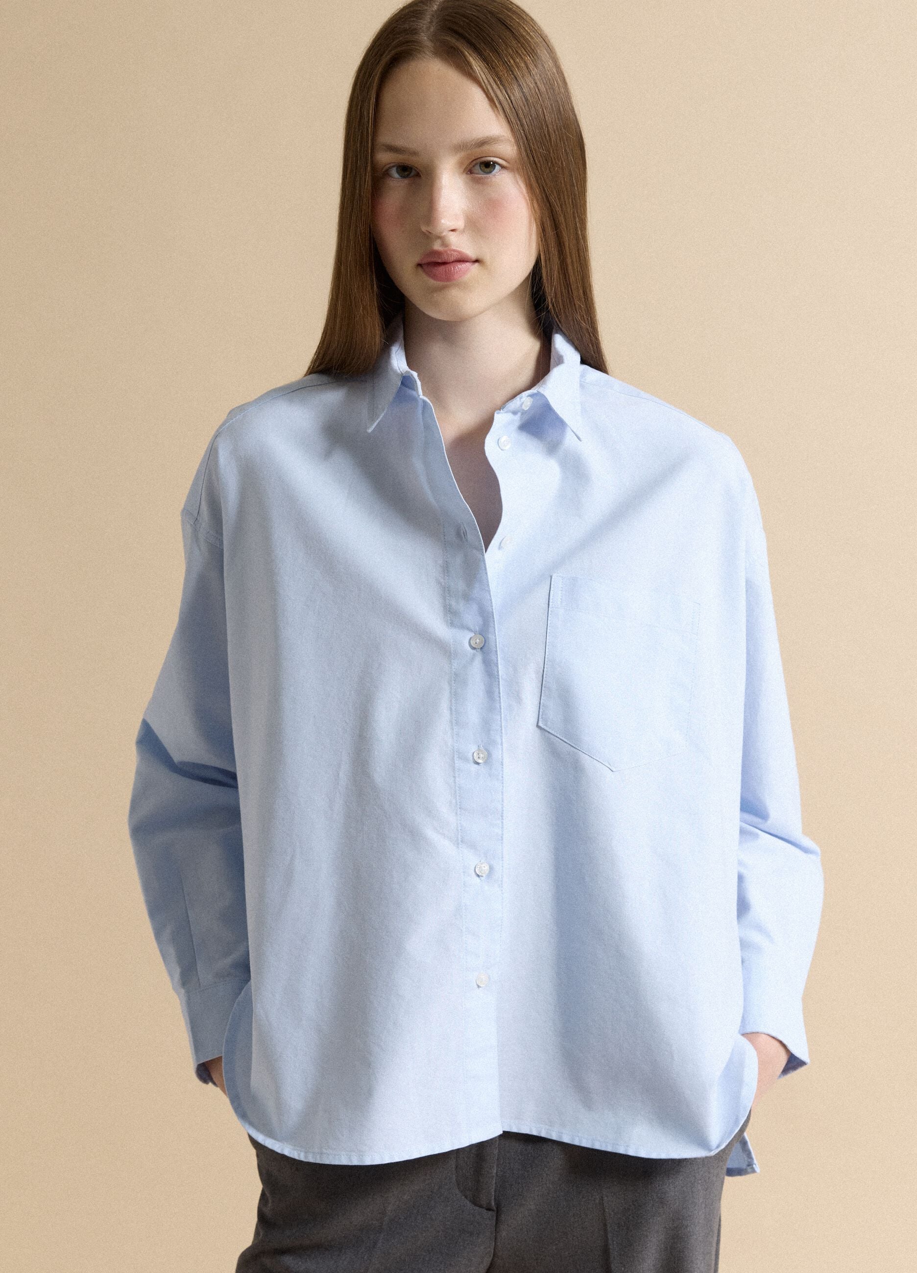 Light blue pure cotton shirt with classic collar, regular fit