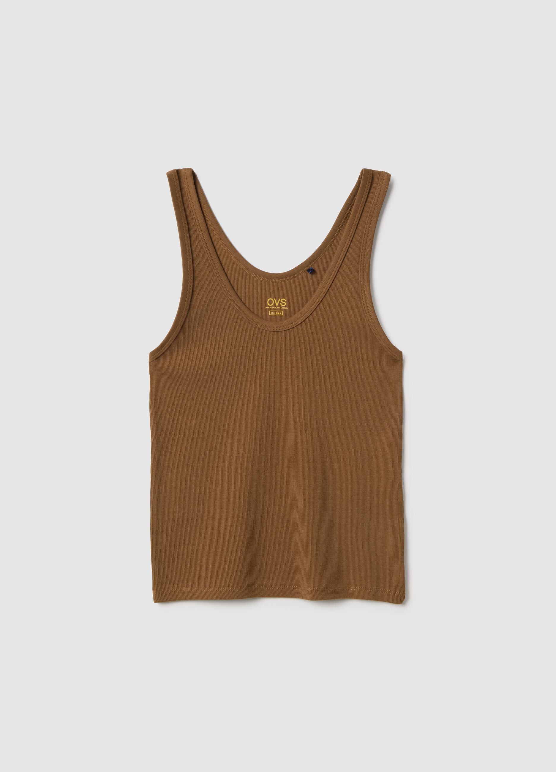 Brown Stretch Cotton Regular Fit Vest