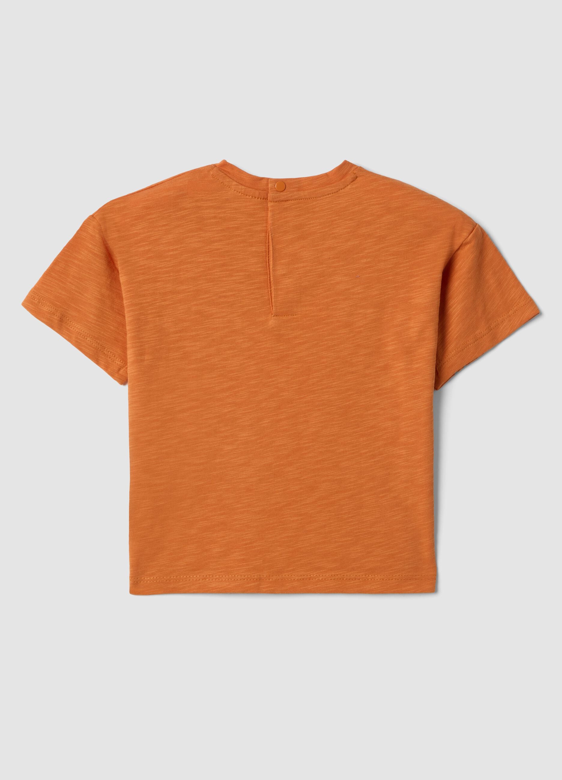 Orange pure cotton children's regular fit T-shirt with pocket