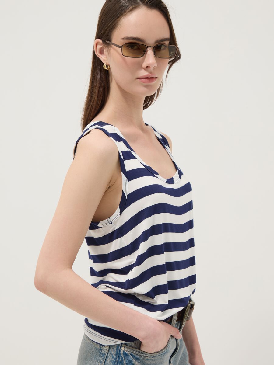 Multicolour striped regular-fit stretch viscose tank top_2