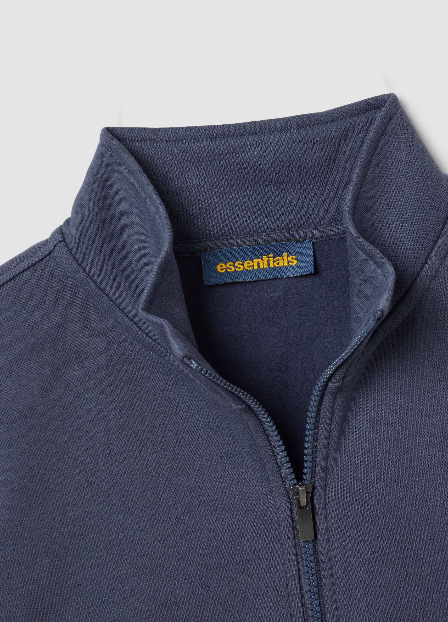 Grey cotton-blend sweatshirt with crew neck and zip, regular fit