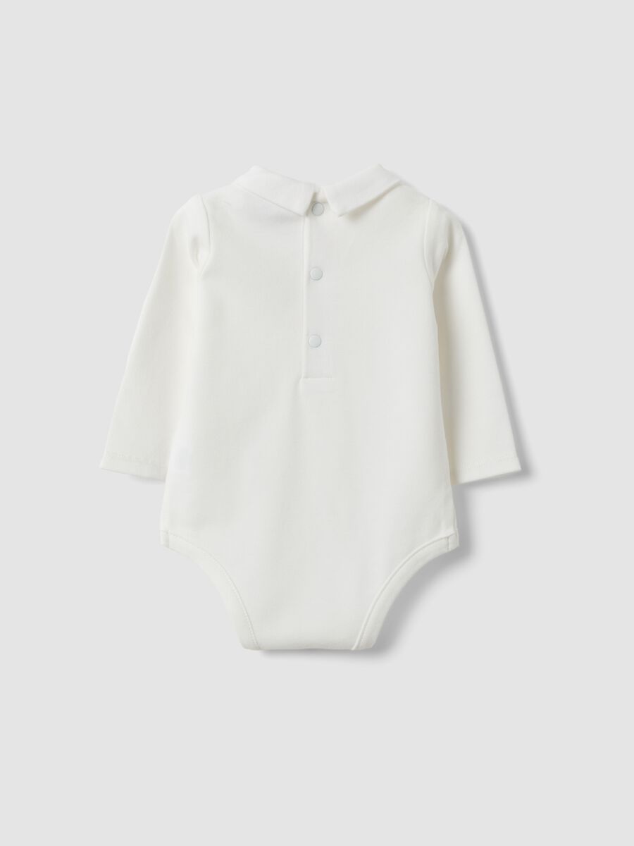 White organic cotton baby bodysuit with collar_1