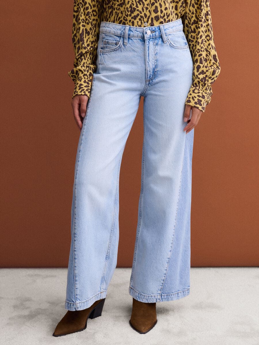 Light blue wide-leg jeans in pure cotton_1