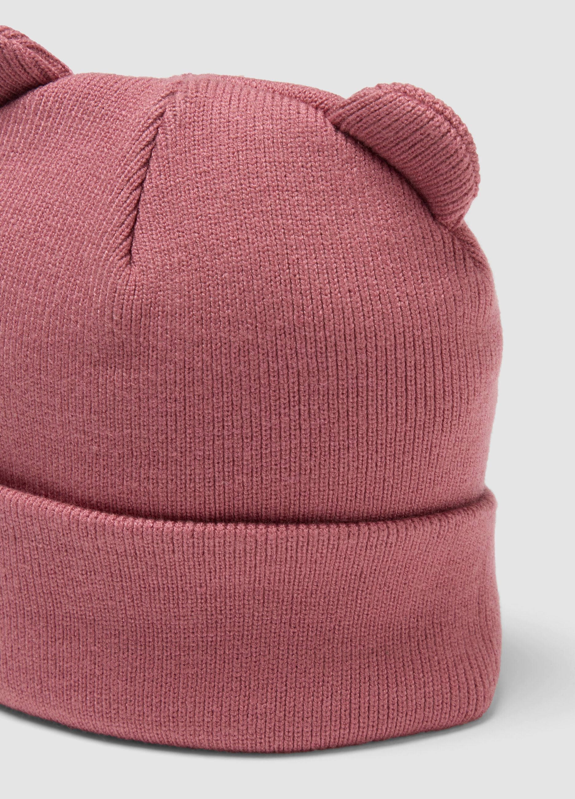 Pink knitted viscose-blend hat with ears