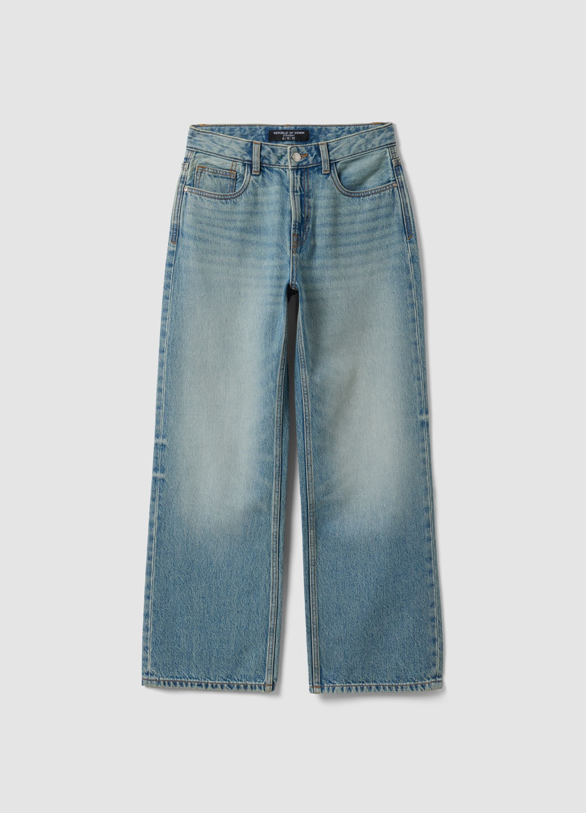 Light blue pure cotton straight-fit jeans