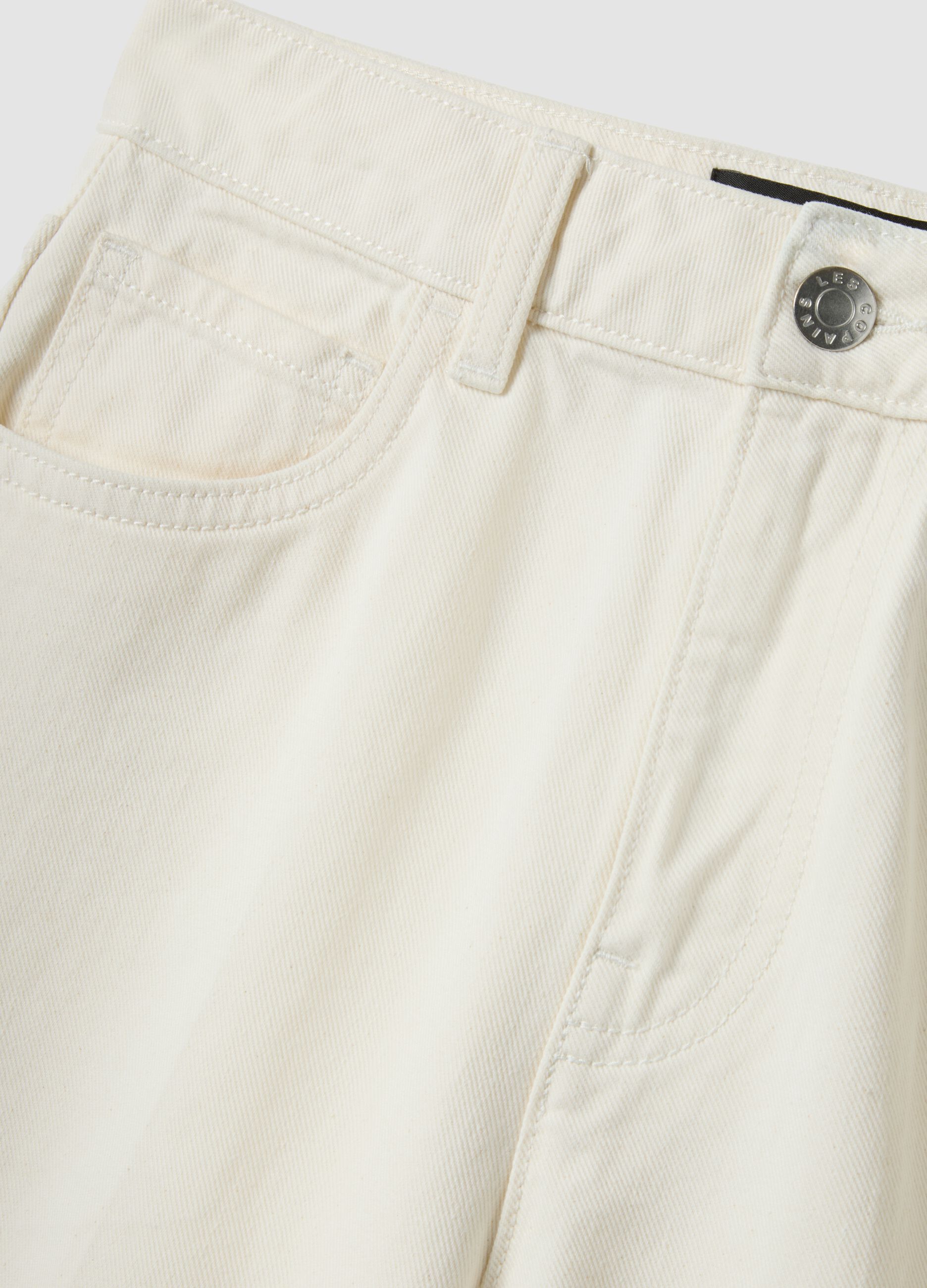 White cotton denim wide leg shorts