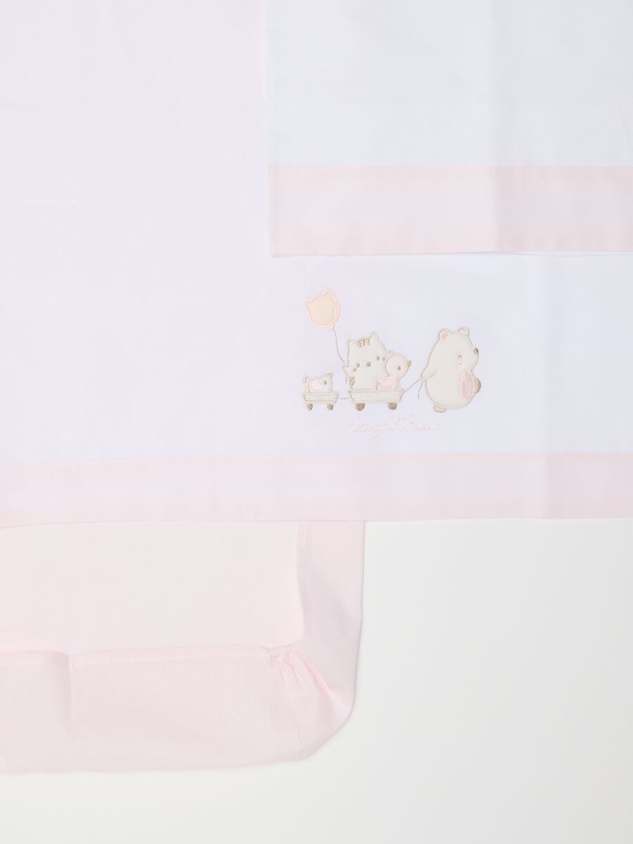 Pink and white cot bed sheet in pure cotton with embroidery_1