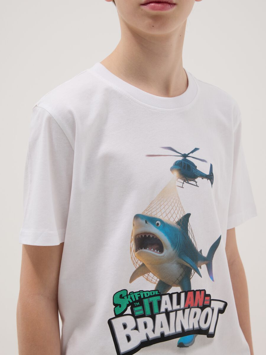 Boys' white pure cotton t-shirt regular fit with print_1