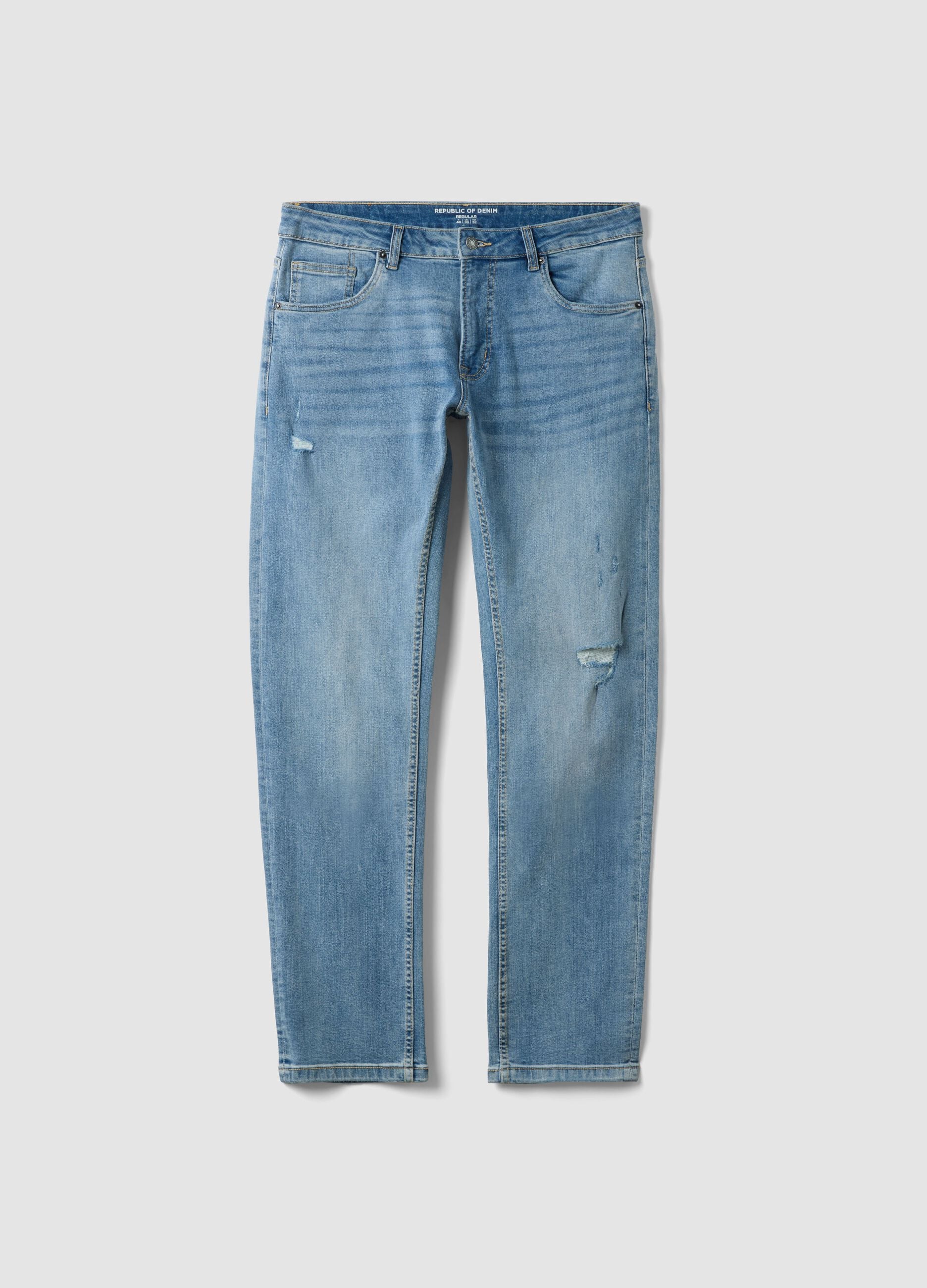Light blue stretch cotton denim jeans, regular fit