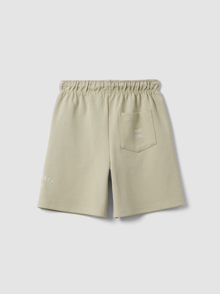 Beige cotton-blend shorts with elasticated waist_4