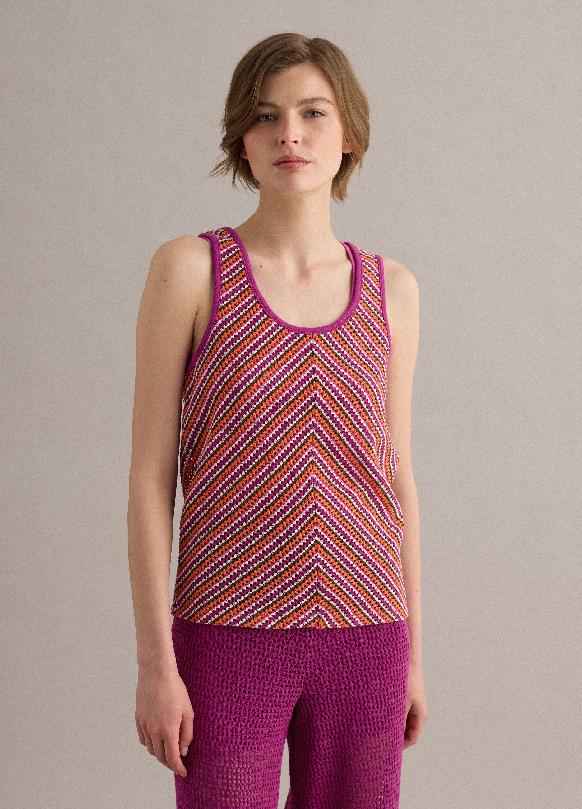 Multicolour crochet tank top in stretch fabric, regular fit