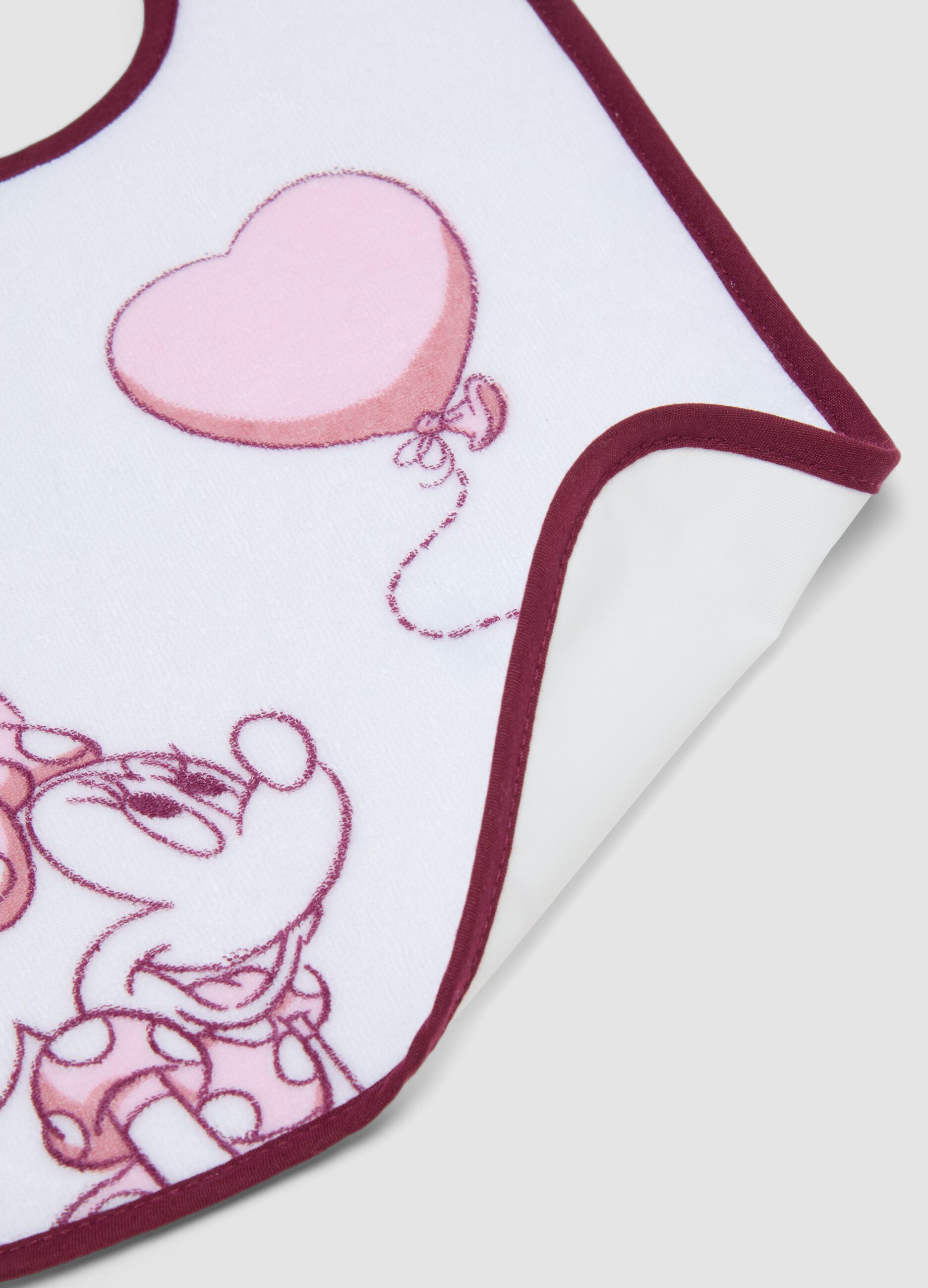3-pack of pink and white organic cotton bibs with Minnie graphics for baby girl