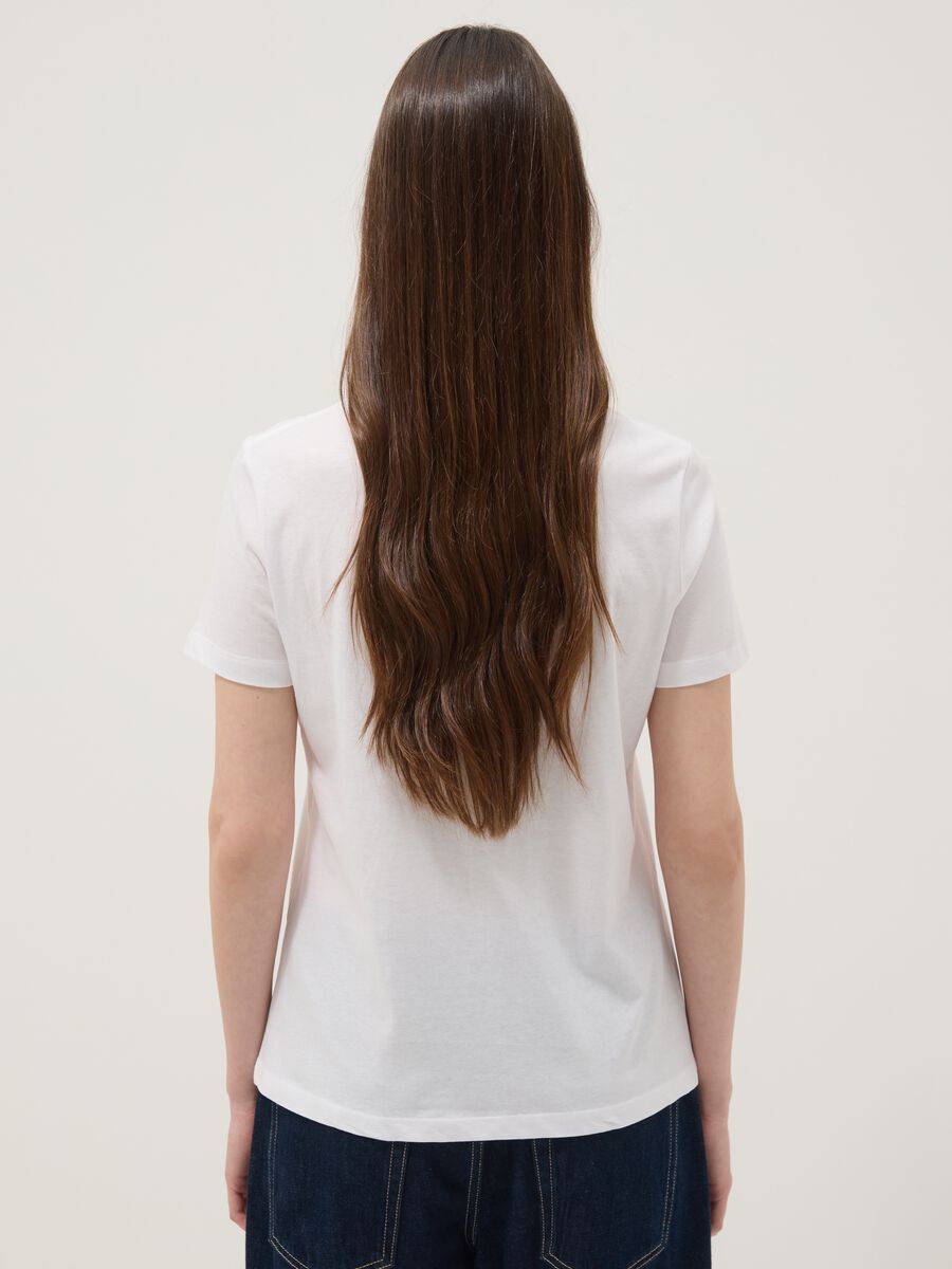 White pure cotton T-shirt with front print_3