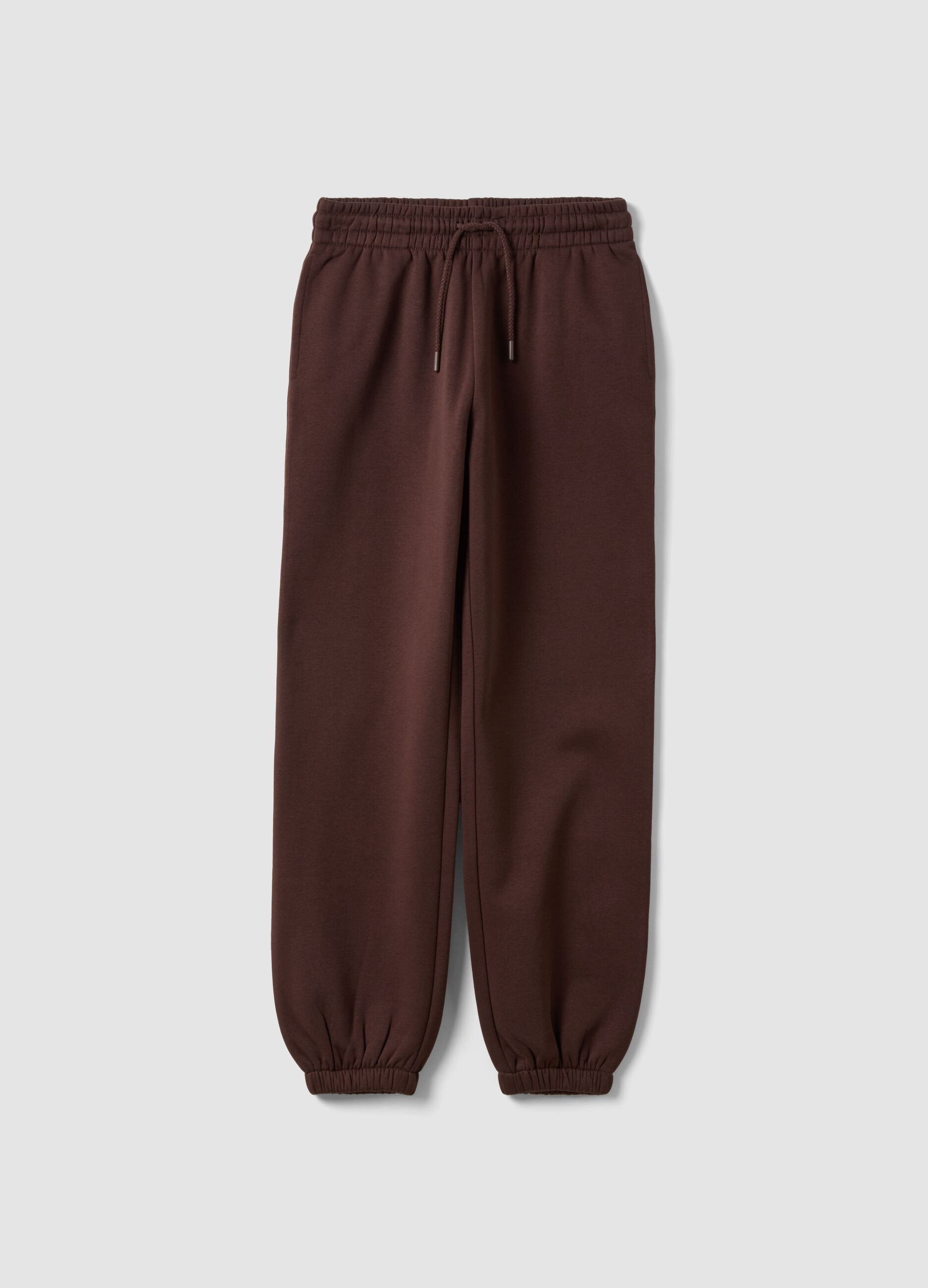 Brown cotton-blend jogger trousers with elasticated waist, regular fit