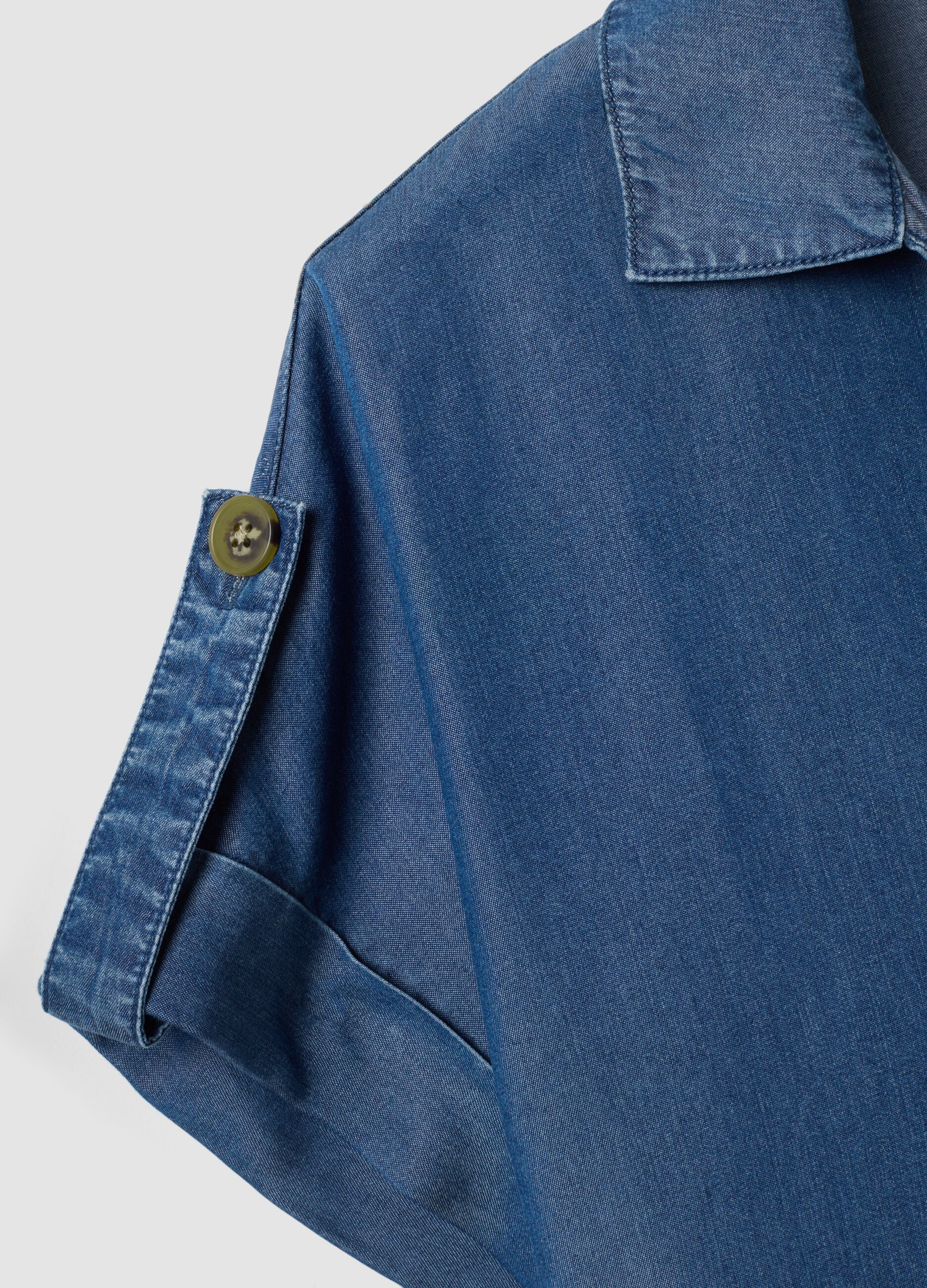 Blue pure lyocell short-sleeved shirt