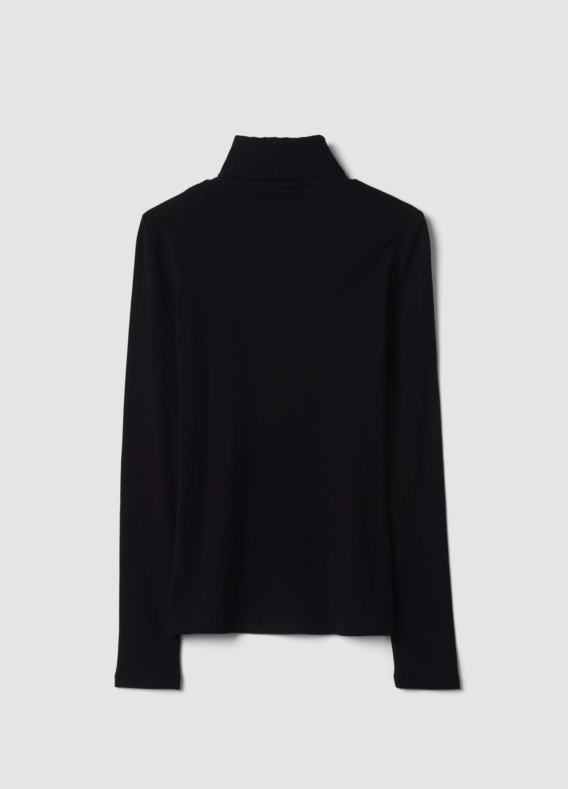Black ribbed stretch-cotton crew-neck T-shirt, regular fit