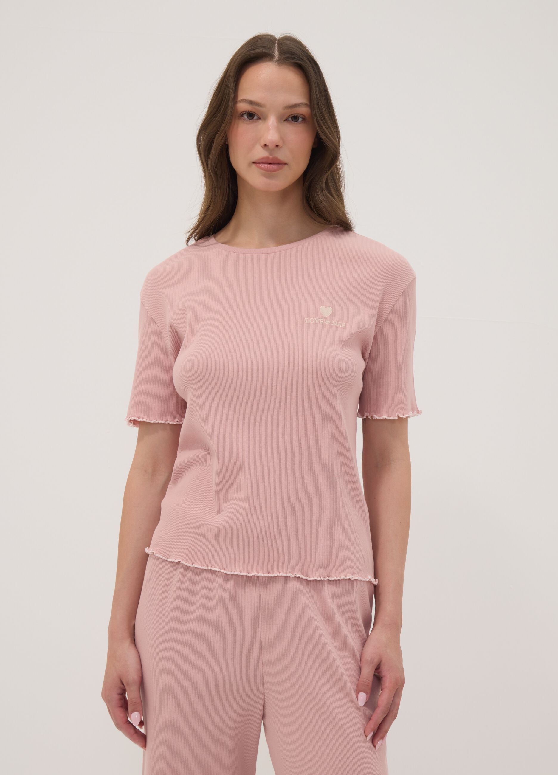 Pink pure organic cotton ribbed pyjamas