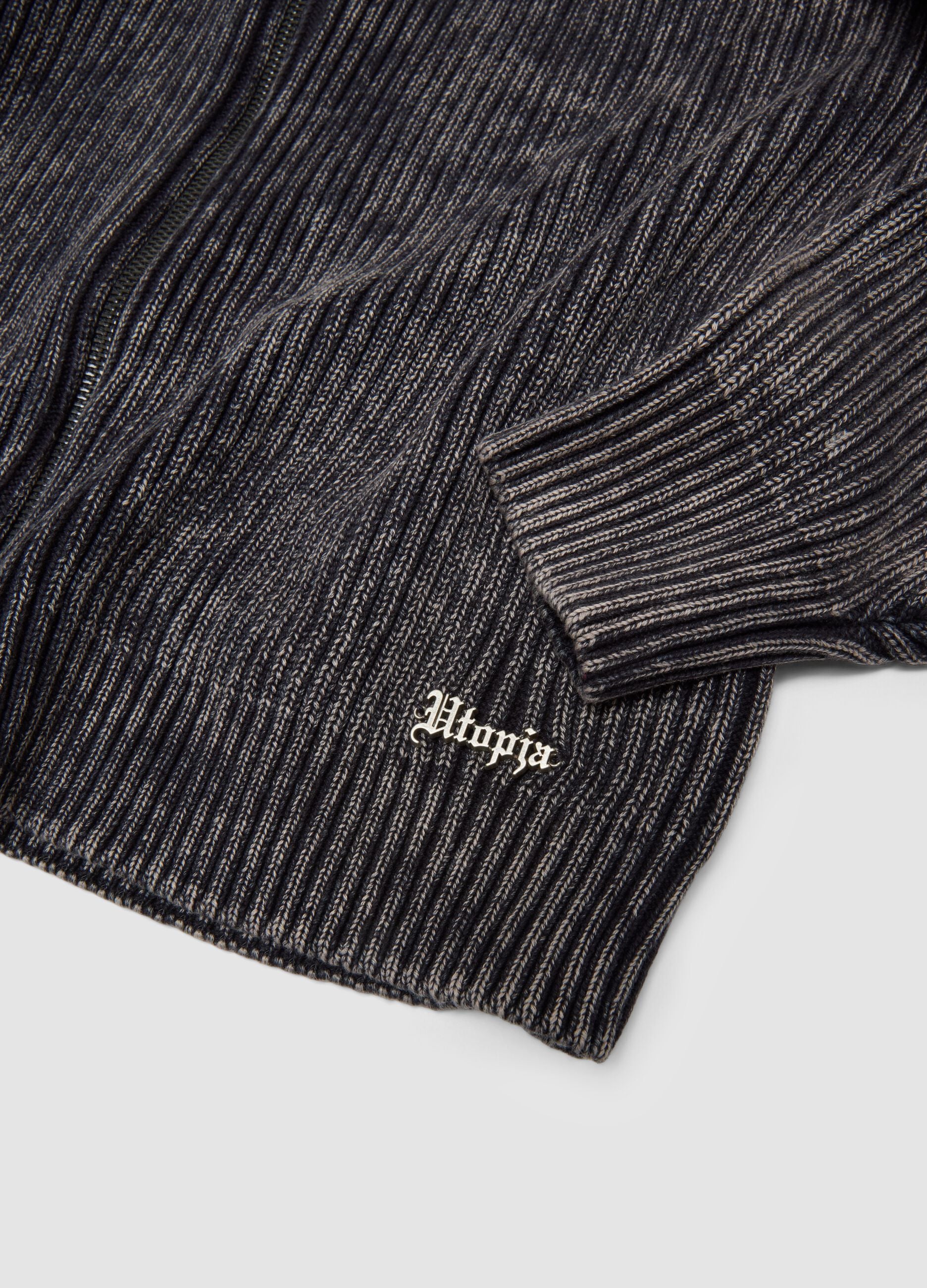 Knit Ribbed Hoodie Vintage Grey