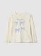 Girls' beige pure cotton t-shirt with bows_0