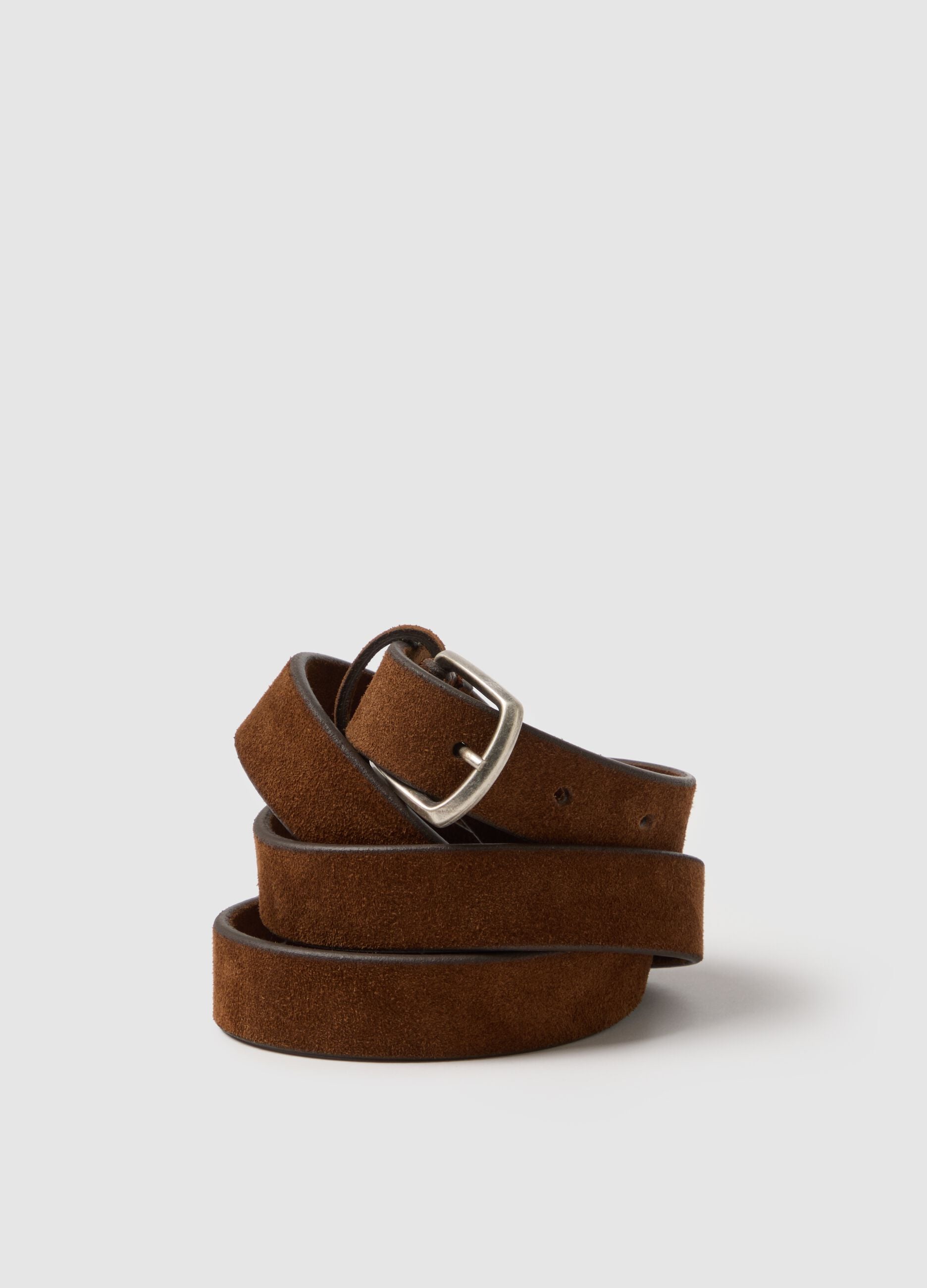 Brown Genuine Leather Belt with Metal Buckle