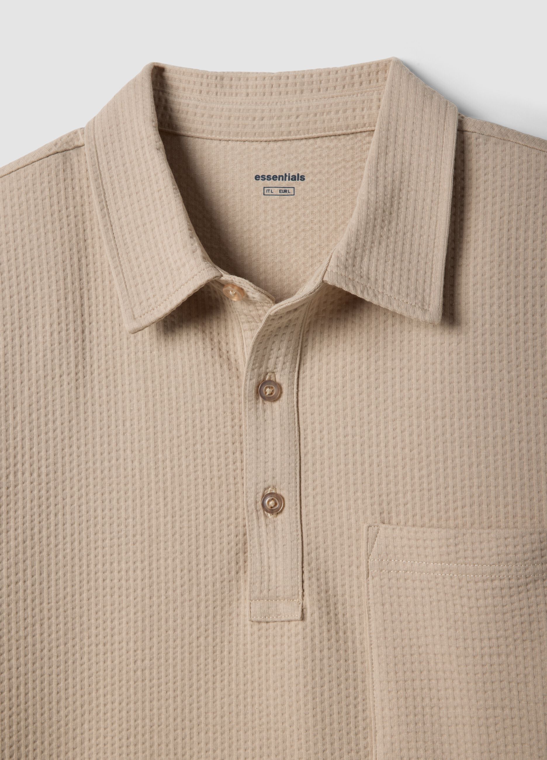Beige short-sleeved stretch polo shirt