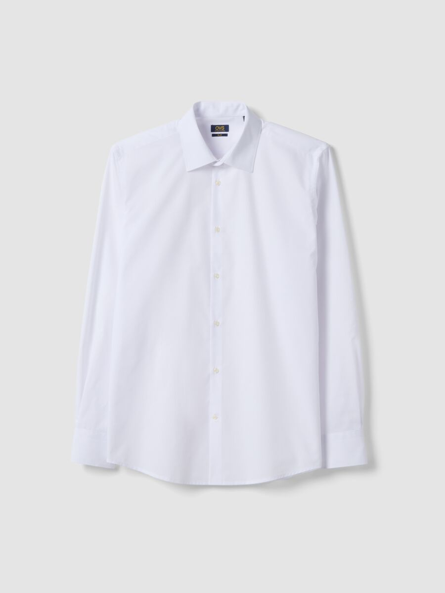 White long-sleeve cotton blend slim fit easy iron shirt_4